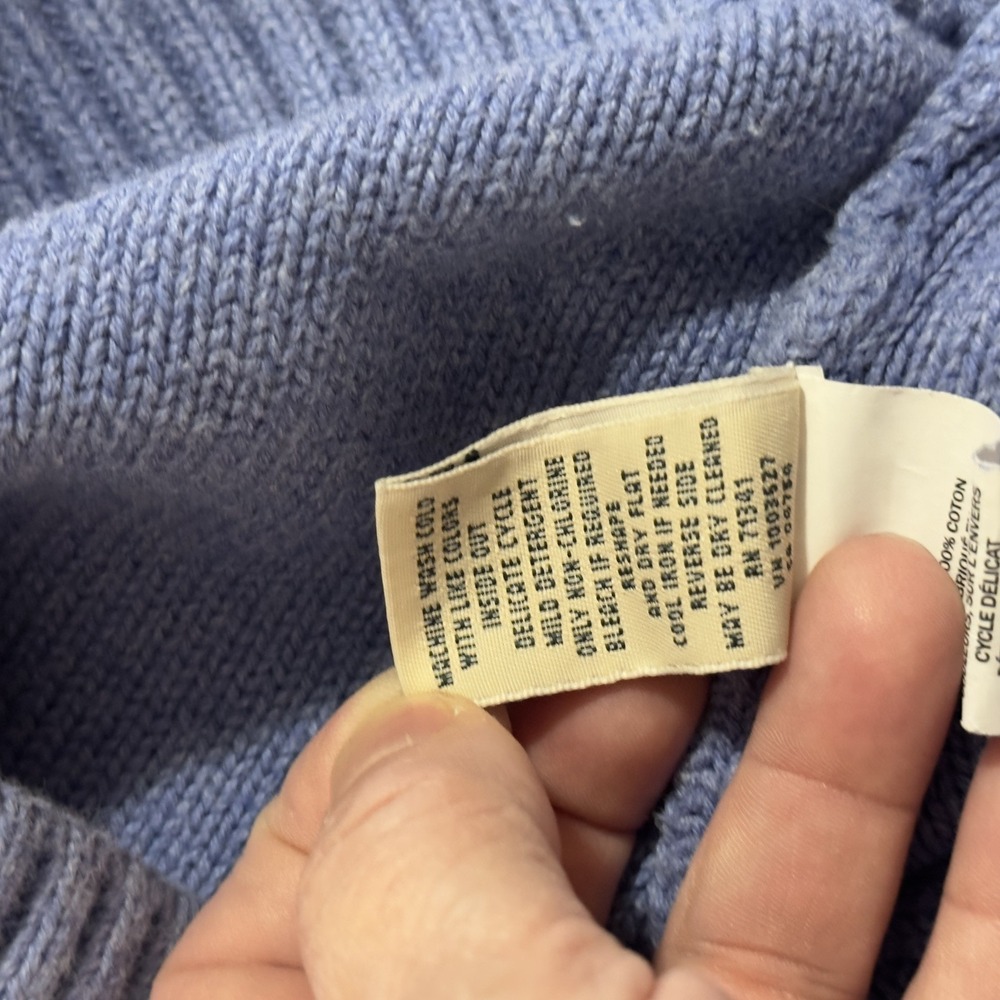 Ll Bean L Pet Blue Cotton Cable Knit Crew Neck Pullover Sweater Blue 503309 View 6